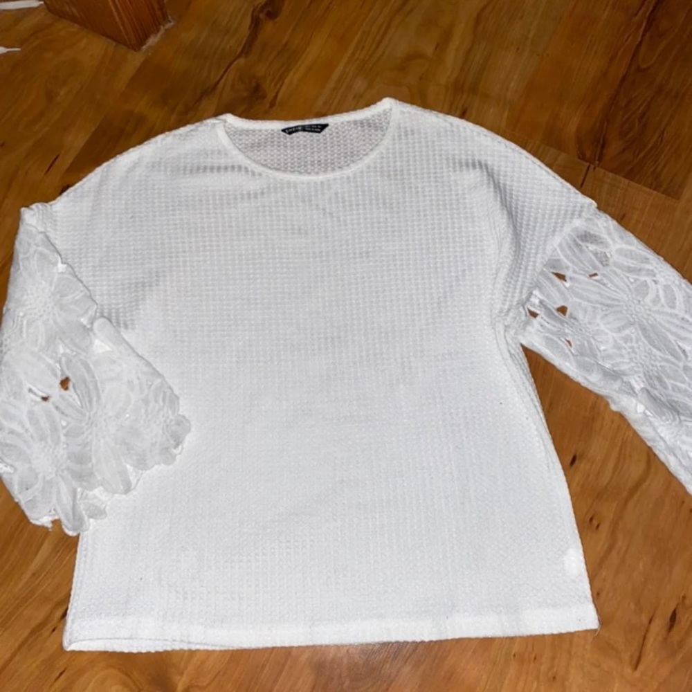 SHEIN white lace knit blouse